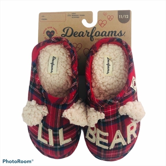 NWT Dearfoams Children’s Slippers Sz 11/12 Plaid - Picture 1 of 7